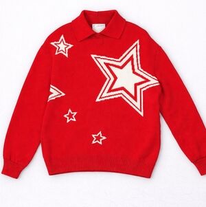 St. John Collection Vibrant Red Star Motif Knit Pullover